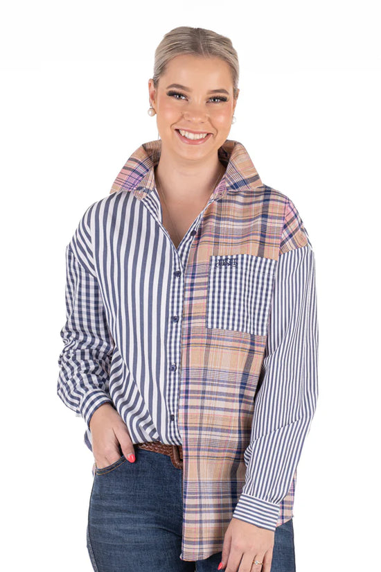 LADIES HITCHLEY AND HARROW MIX PRINT L/S SHIRT