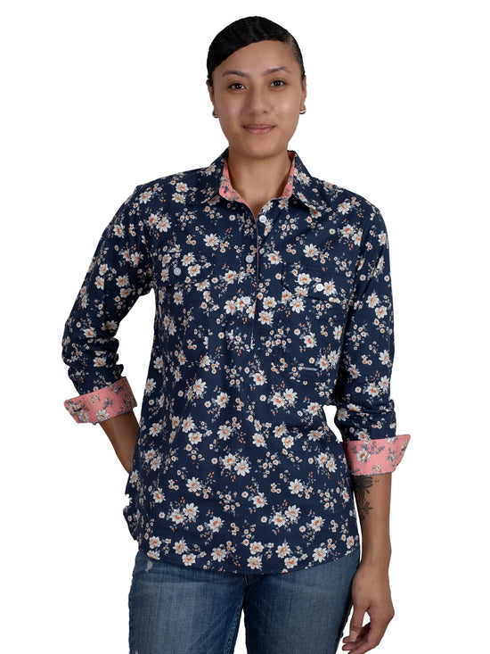 LADIES JUST COUNTRY GEORGIE 1/2 BUTTON WORKSHIRT